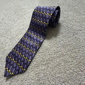~~ $5 CLEARANCE ~~ Romario Manzini Mens Purple Yellow Geometric Silk Neck Tie